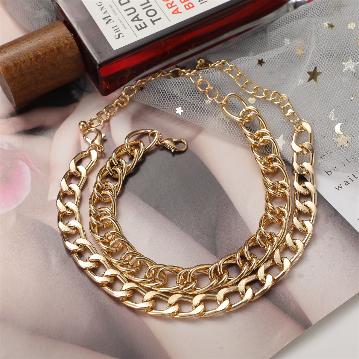 18K Gold-Plated Thick Curb Chain Anklet and Thin Curb Chain Anklet, jewelry gift sets for women, lifestyle look