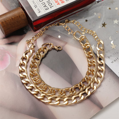 18K Gold-Plated Thick Curb Chain Anklet and Thin Curb Chain Anklet, jewelry gift sets for women, lifestyle look