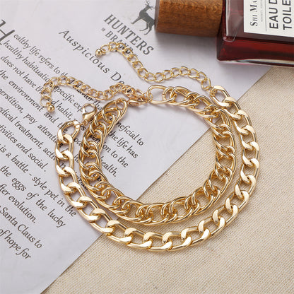 18K Gold-Plated Thick Curb Chain Anklet and Thin Curb Chain Anklet, jewelry gift sets for women, styled look