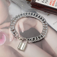 Silvertone Curb Chain Lock Charm Anklet