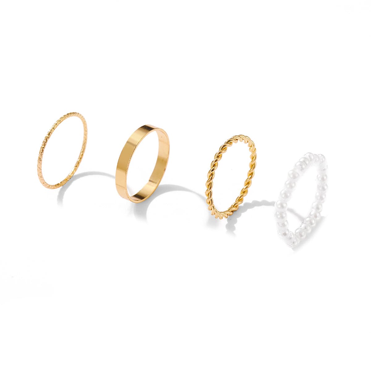 Pearl and 18K Gold-Plated Band Ring Set, jewelry gift sets for women, botanical inspired, side view