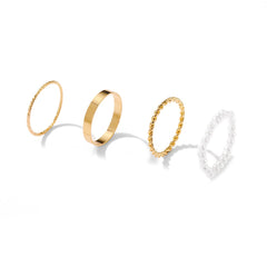 Pearl & 18K Gold-Plated Band Ring Set