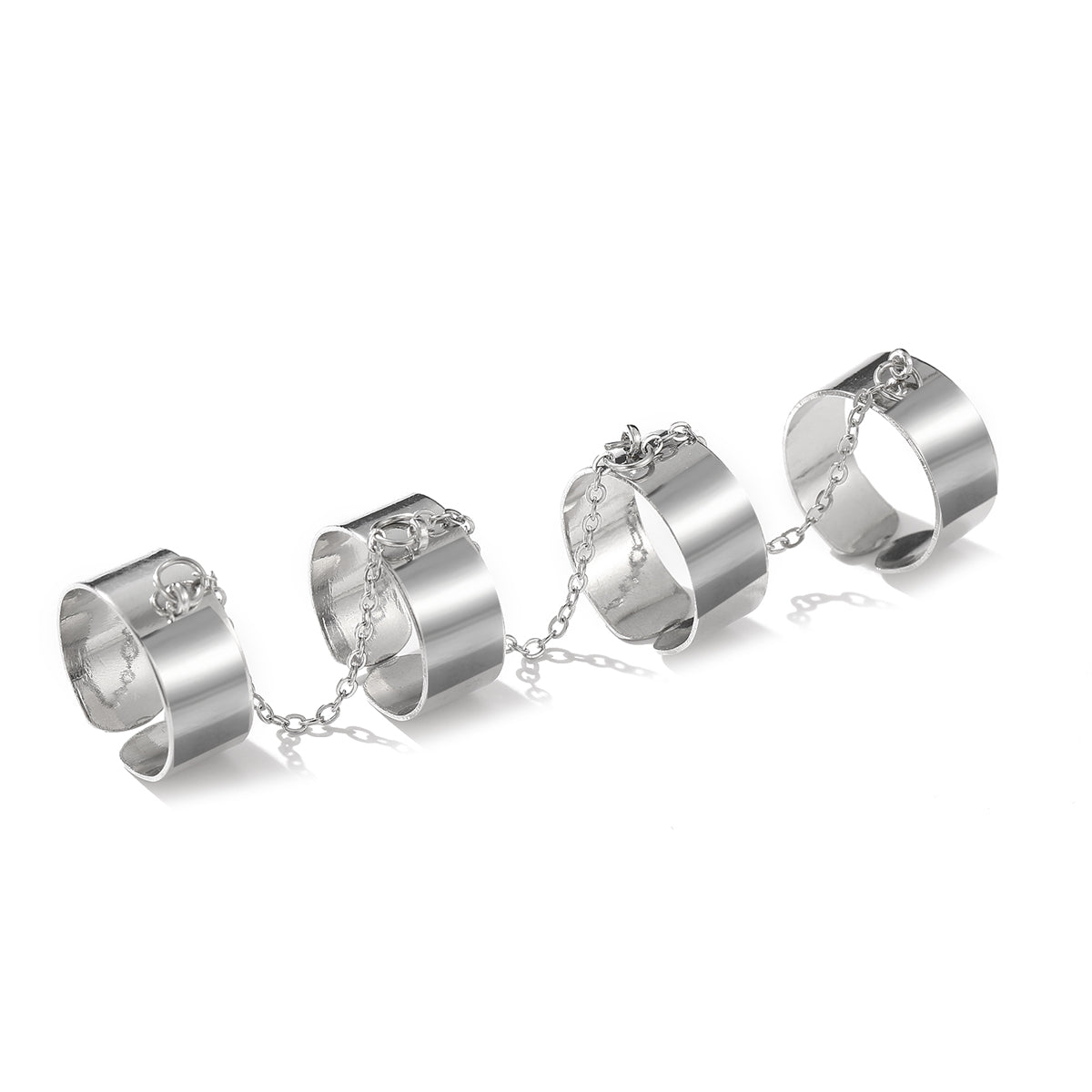 Silver-Plated Linked Open Four-Finger Band, jewelry gift sets for women, dainty minimalist design, styled look