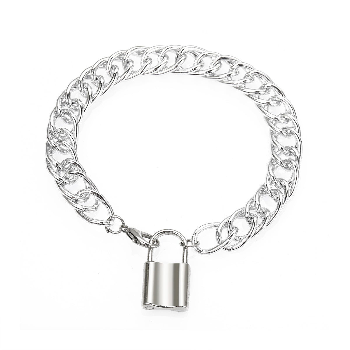 Silver-Plated Curb Chain Lock Charm Anklet