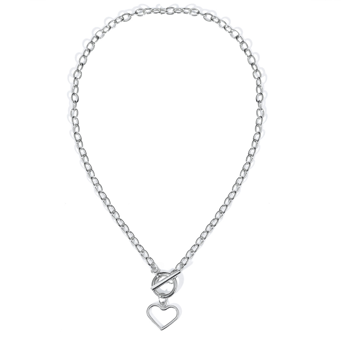 Silver-Plated Open Heart Toggle Pendant Necklace, silver pendant necklace for women, elegant gift for her, styled look