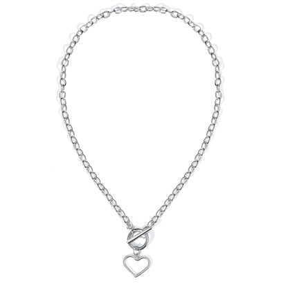 Silver-Plated Open Heart Toggle Pendant Necklace, silver pendant necklace for women, elegant gift for her, styled look