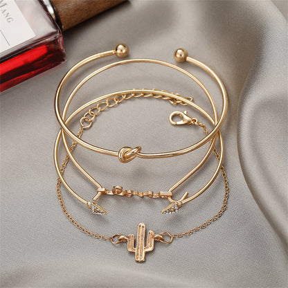 Cubic Zirconia and 18K Gold-Plated 'LOVE' Cactus Charm Cuff Bracelet Set, jewelry gift sets for women, side view