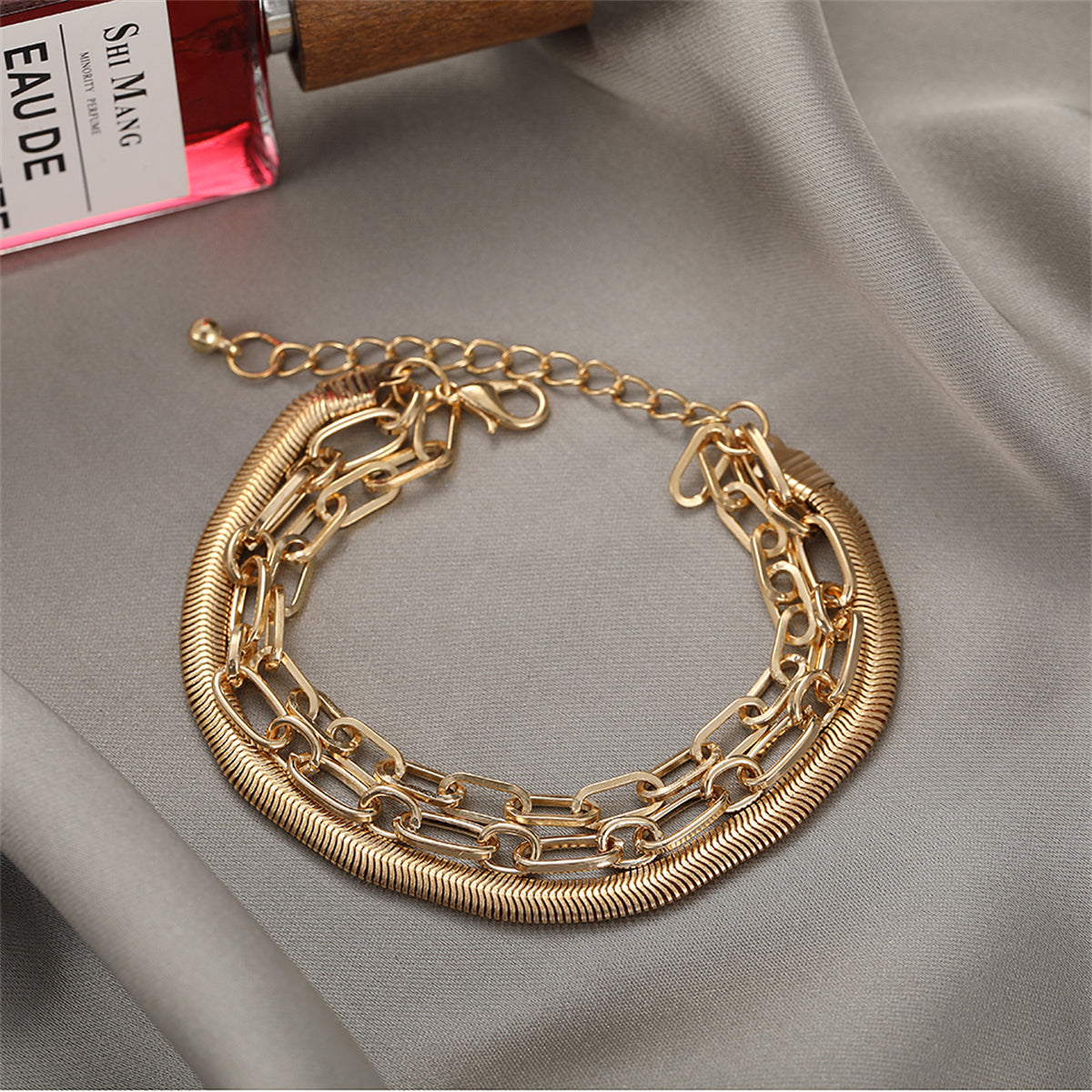 18K Gold-Plated Layered Cable Chain Anklet, gold anklet bracelet, elegant gift for her, side view