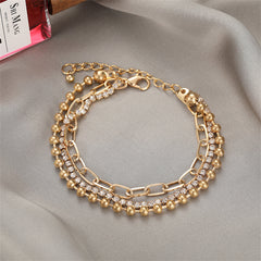 Cubic Zirconia & 18K Gold-Plated Layered Ball Chain Anklet