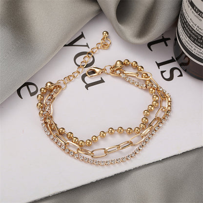 Cubic Zirconia and 18K Gold-Plated Layered Ball Chain Anklet, gold anklet bracelet, botanical inspired, lifestyle look