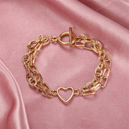 18K Gold-Plated Layered Cable Chain Openwork Heart Anklet, gold anklet bracelet, botanical inspired, lifestyle look