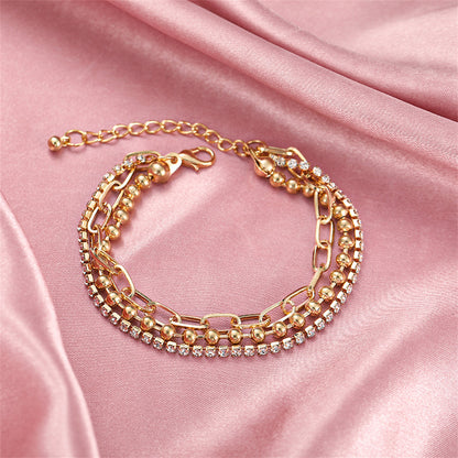 Cubic Zirconia and 18K Gold-Plated Layered Ball Chain Anklet, gold anklet bracelet, botanical inspired, styled look