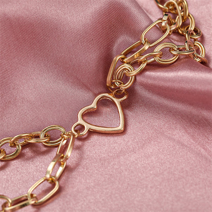 18K Gold-Plated Layered Cable Chain Openwork Heart Anklet, gold anklet bracelet, botanical inspired, styled look