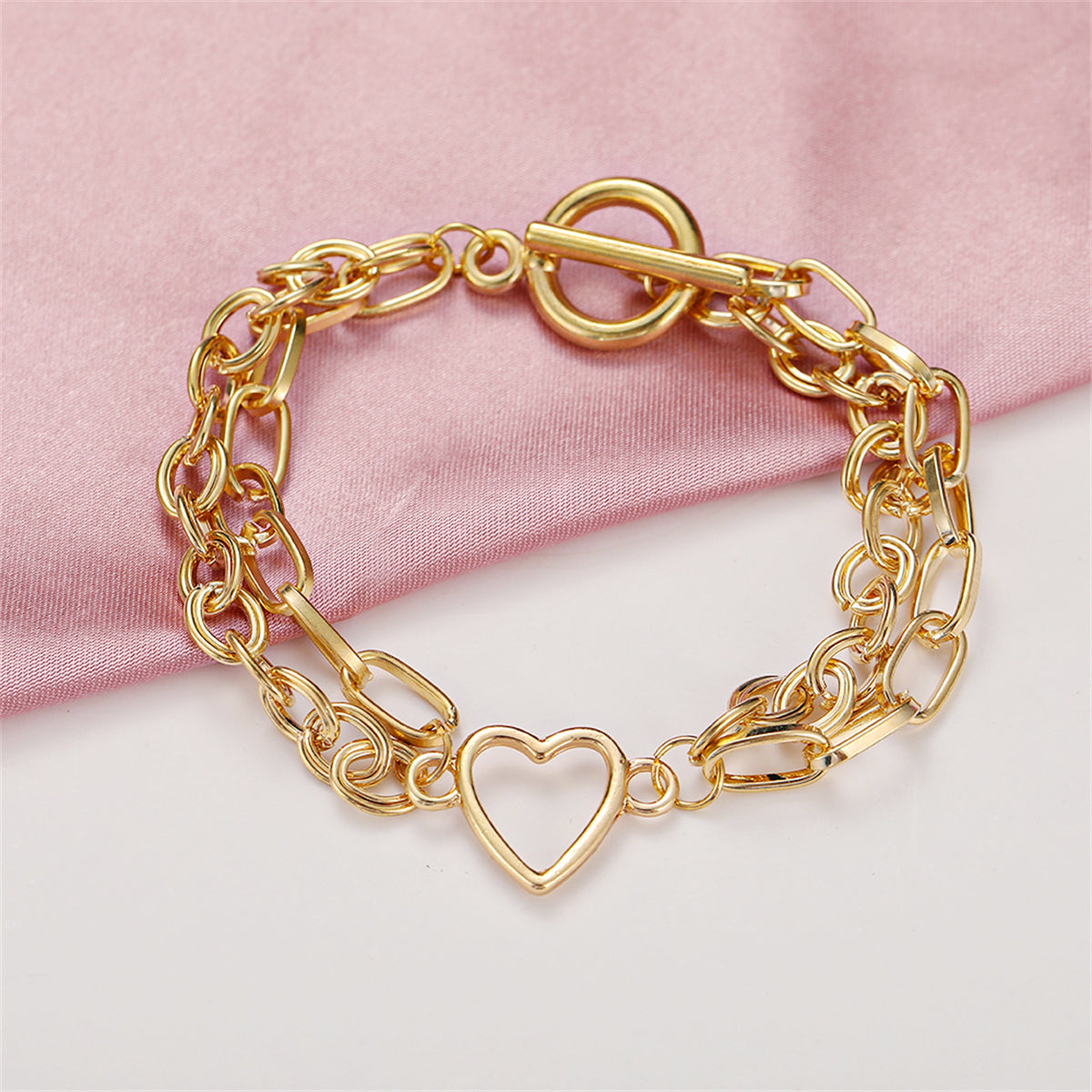 18K Gold-Plated Layered Cable Chain Openwork Heart Anklet