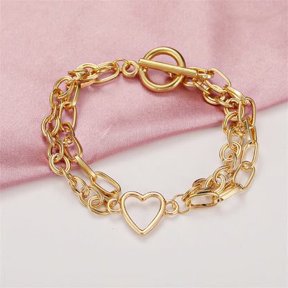 18K Gold-Plated Layered Cable Chain Openwork Heart Anklet