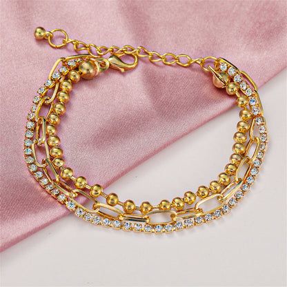 Cubic Zirconia & 18K Gold-Plated Layered Ball Chain Anklet
