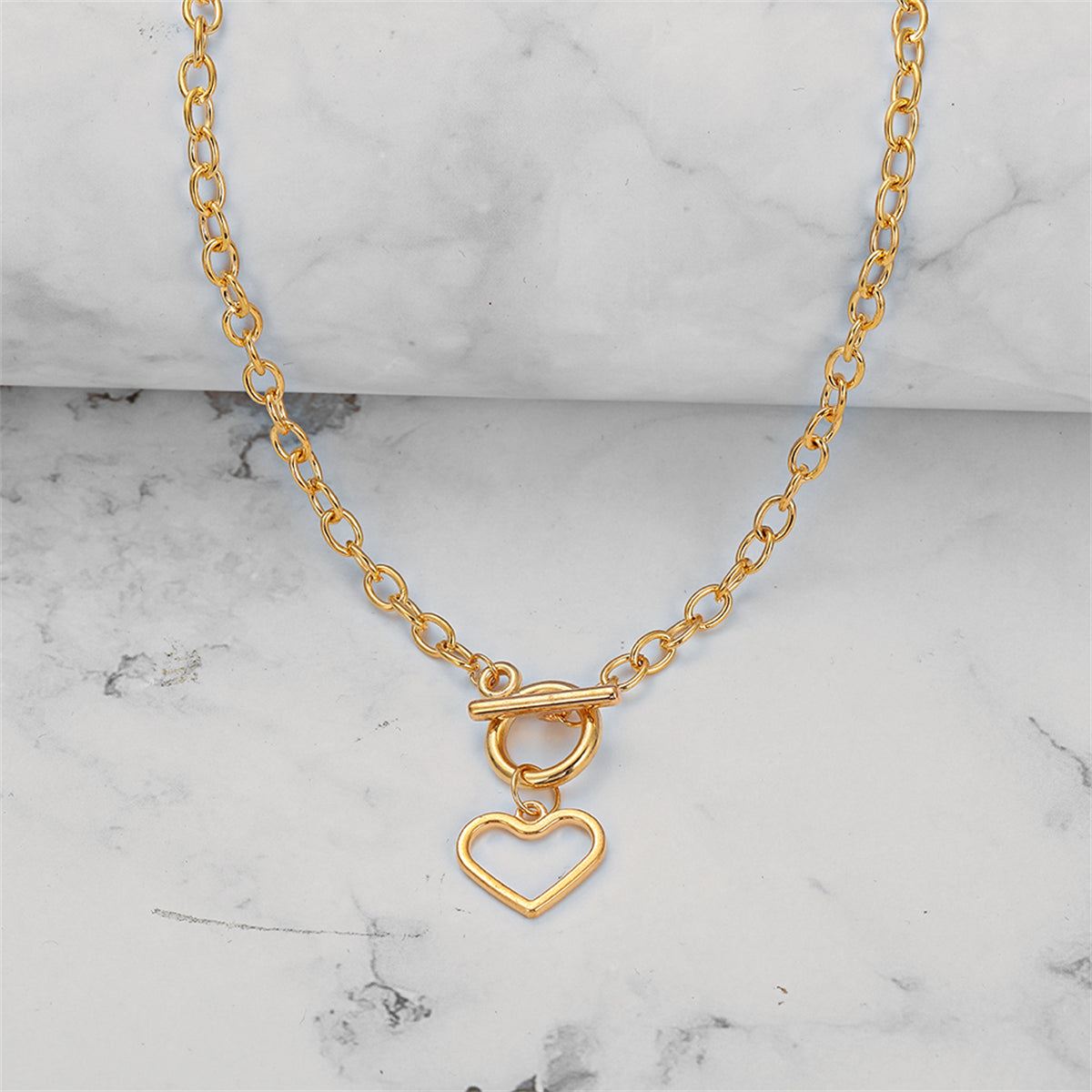 18K Gold-Plated Open Heart Toggle Pendant Necklace, gold pendant necklace for women, botanical inspired, lifestyle look