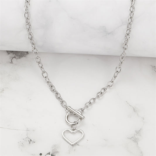 Silver-Plated Open Heart Toggle Pendant Necklace, silver pendant necklace for women, dainty minimalist design, front view