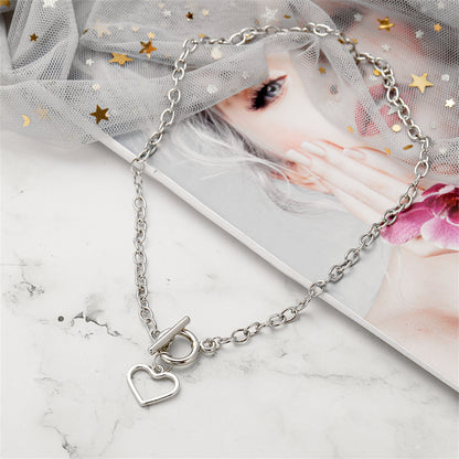 Silver-Plated Open Heart Toggle Pendant Necklace, silver pendant necklace for women, elegant gift for her, side view