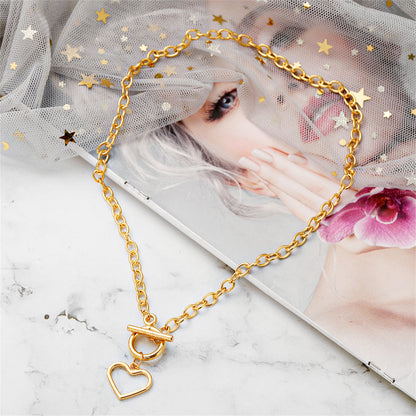 18K Gold-Plated Open Heart Toggle Pendant Necklace, gold pendant necklace for women, botanical inspired, front view