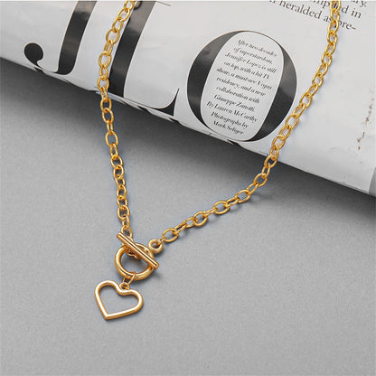 18K Gold-Plated Open Heart Toggle Pendant Necklace, gold pendant necklace for women, botanical inspired, styled look