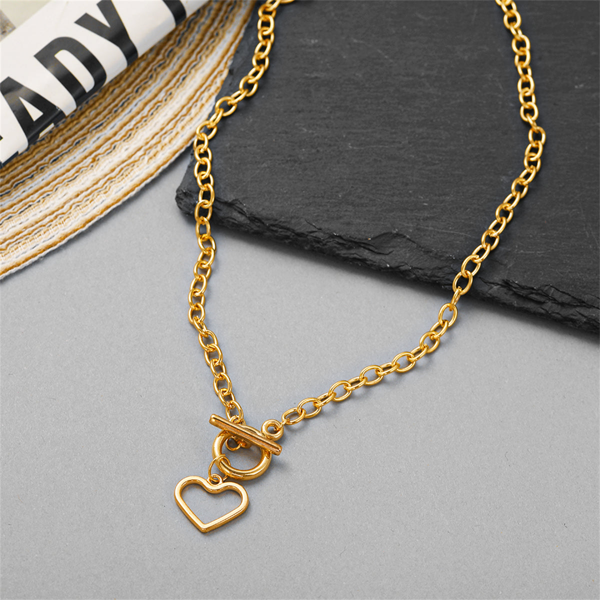 18K Gold-Plated Open Heart Toggle Pendant Necklace