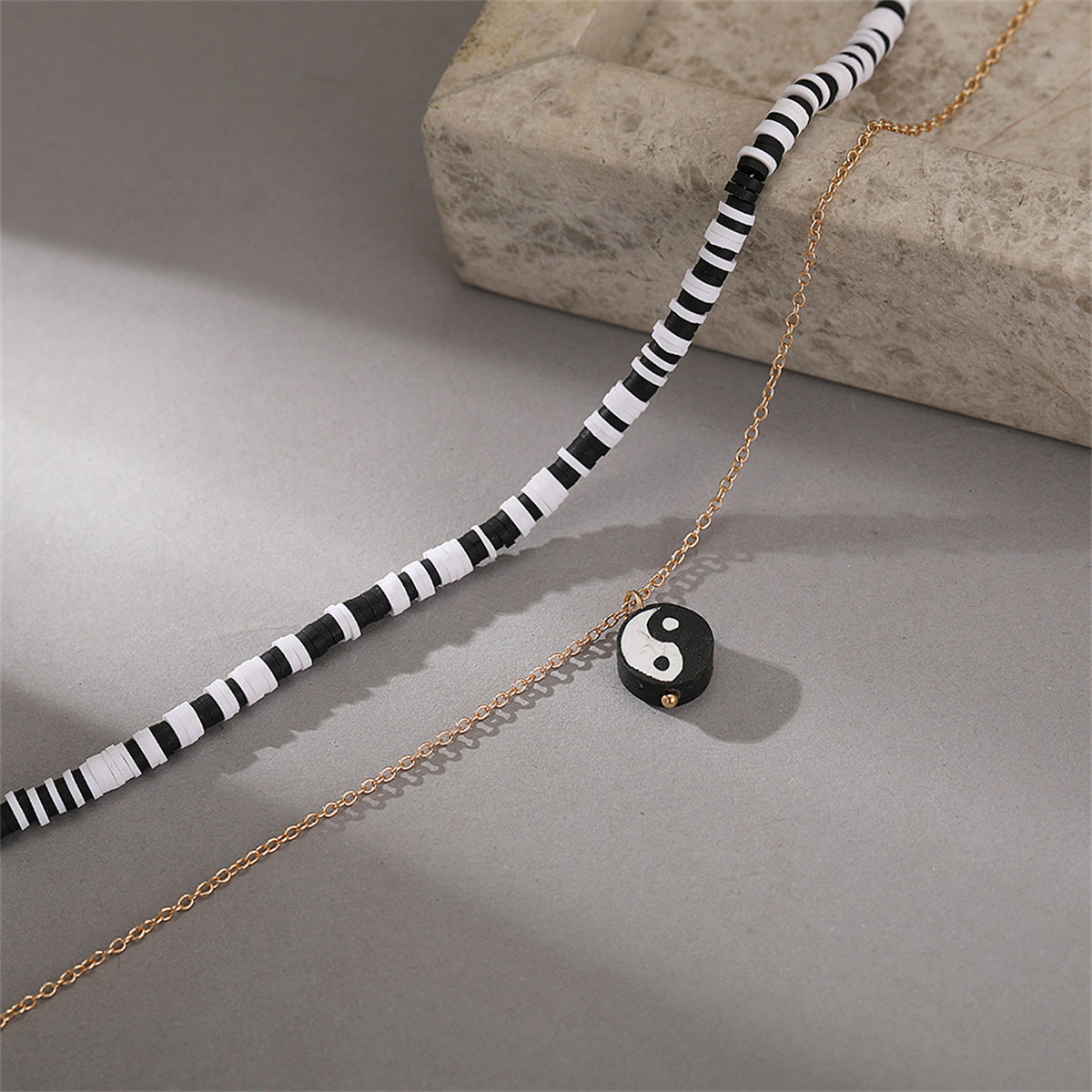 Black Acrylic & Polymer Clay 18K Gold-Plated Yin Yang Pendant Layered Necklace