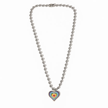 Rainbow Enamel and Silver-Plated Bead Chain Heart Pendant Necklace, silver pendant necklace for women, lifestyle look