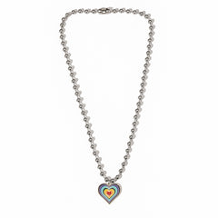 Rainbow Enamel & Silver-Plated Bead Chain Heart Pendant Necklace