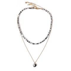 Black Acrylic & Polymer Clay 18K Gold-Plated Yin Yang Pendant Layered Necklace