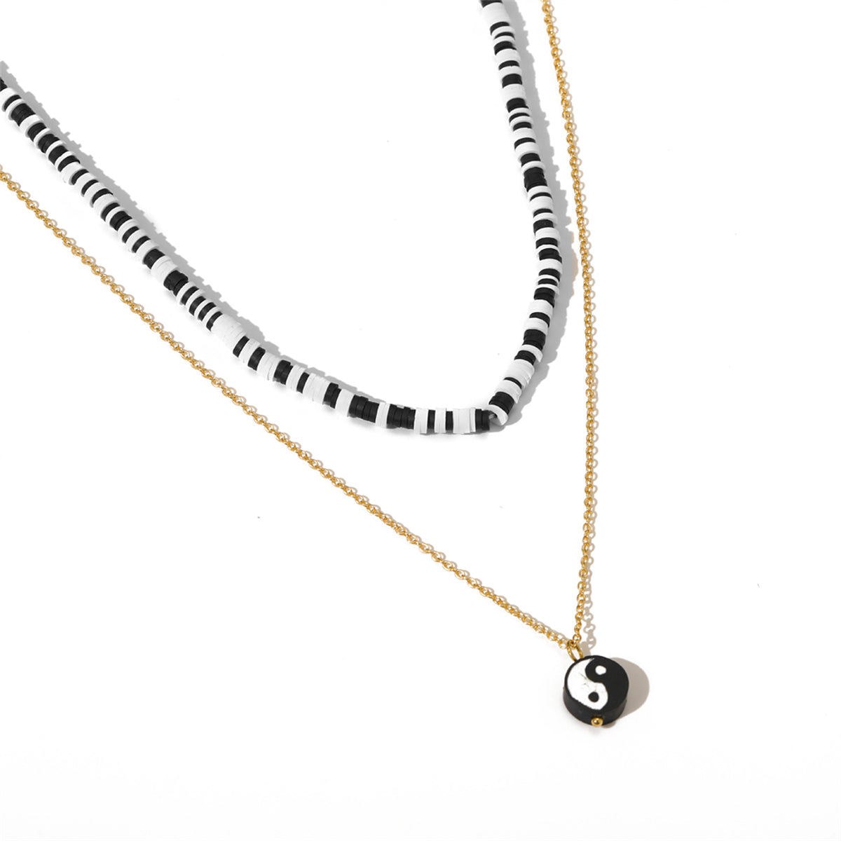 Black Acrylic & Polymer Clay 18K Gold-Plated Yin Yang Pendant Layered Necklace