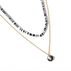Black Acrylic & Polymer Clay 18K Gold-Plated Yin Yang Pendant Layered Necklace
