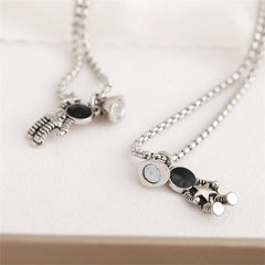 Black Enamel & Silver-Plated Heart Astronaut Pendant Necklace Set