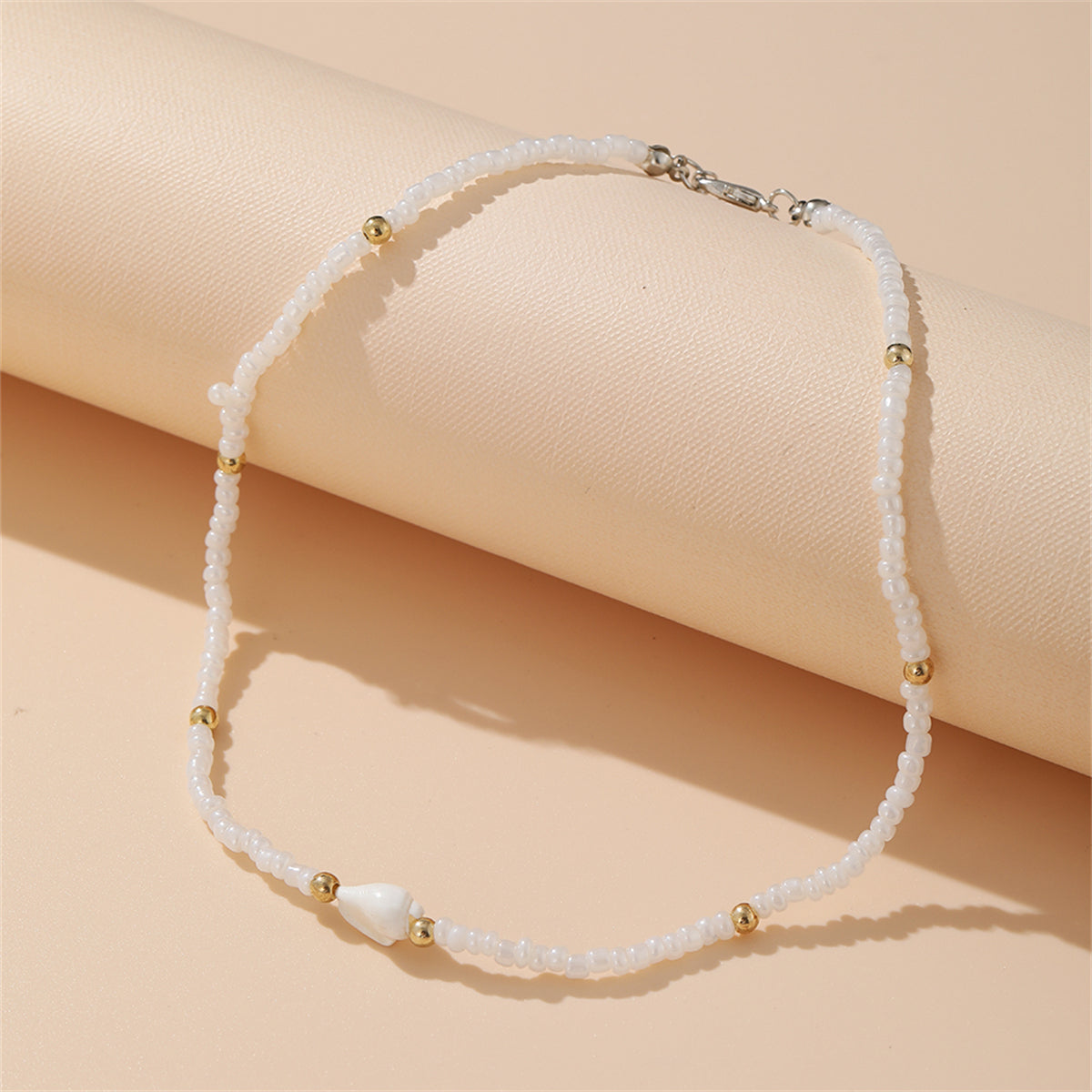 White Howlite and Two Tone Beaded Station Necklace, pendant necklace for women, dainty minimalist design, side view