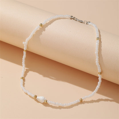 White Howlite and Two Tone Beaded Station Necklace, pendant necklace for women, dainty minimalist design, side view
