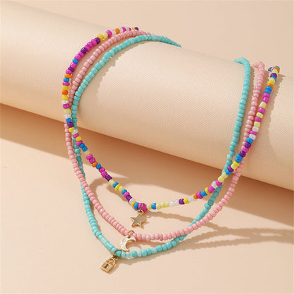Multicolor Howlite and 18K Gold-Plated Celestial Necklace Set, gold pendant necklace for women, front view