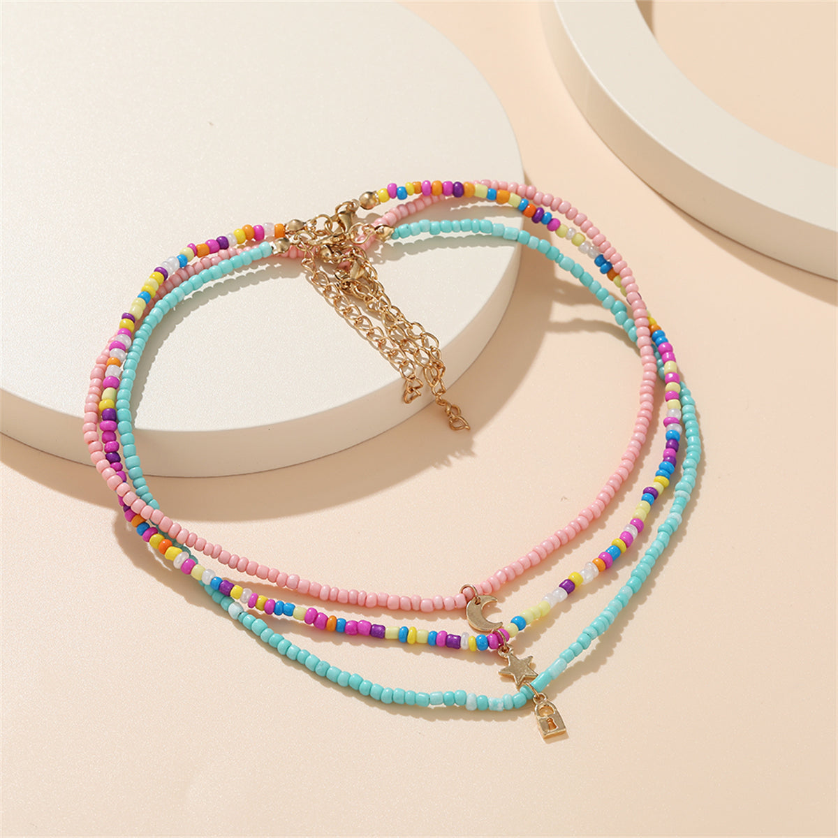 Multicolor Howlite and 18K Gold-Plated Celestial Necklace Set, gold pendant necklace for women, lifestyle look