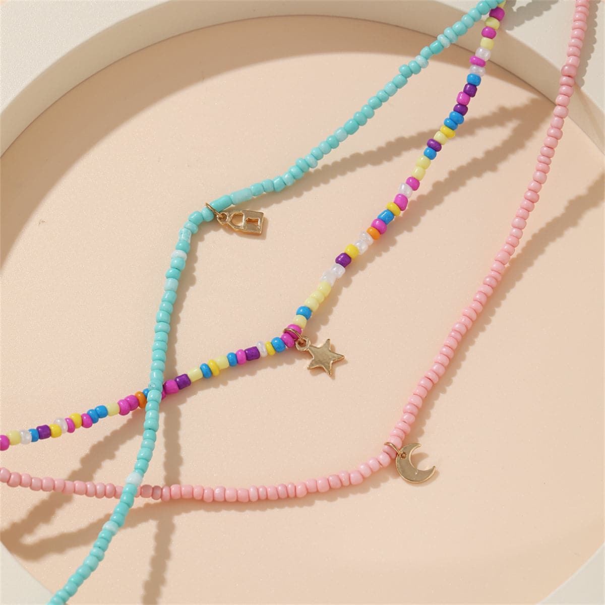Multicolor Howlite and 18K Gold-Plated Celestial Necklace Set, gold pendant necklace for women, styled look