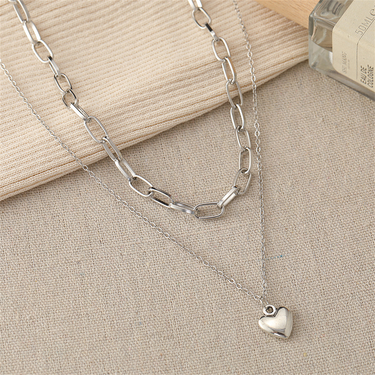 Silver-Plated Heart Layered Necklace, silver pendant necklace for women, everyday style, lifestyle look