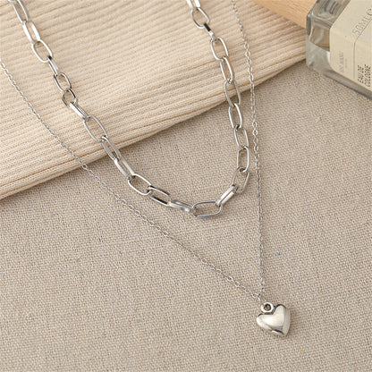 Silver-Plated Heart Layered Necklace, silver pendant necklace for women, everyday style, lifestyle look