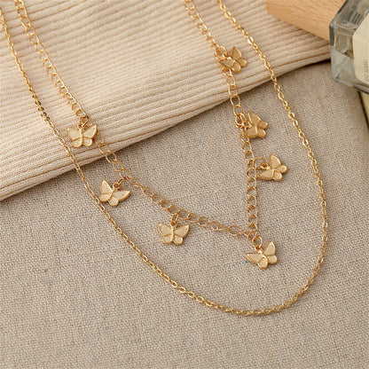 18K Gold-Plated Butterfly Station Layered Necklace, gold pendant necklace for women, everyday style, lifestyle look