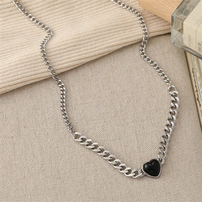 Black Resin and Silver-Plated Heart Pendant Necklace, silver pendant necklace for women, detail close-up