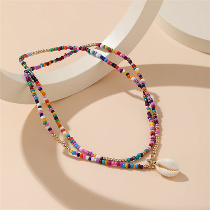 Mulitcolor Howlite & Shell Pendant Necklace