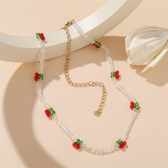 White & Red Beaded Cherry Station Necklace