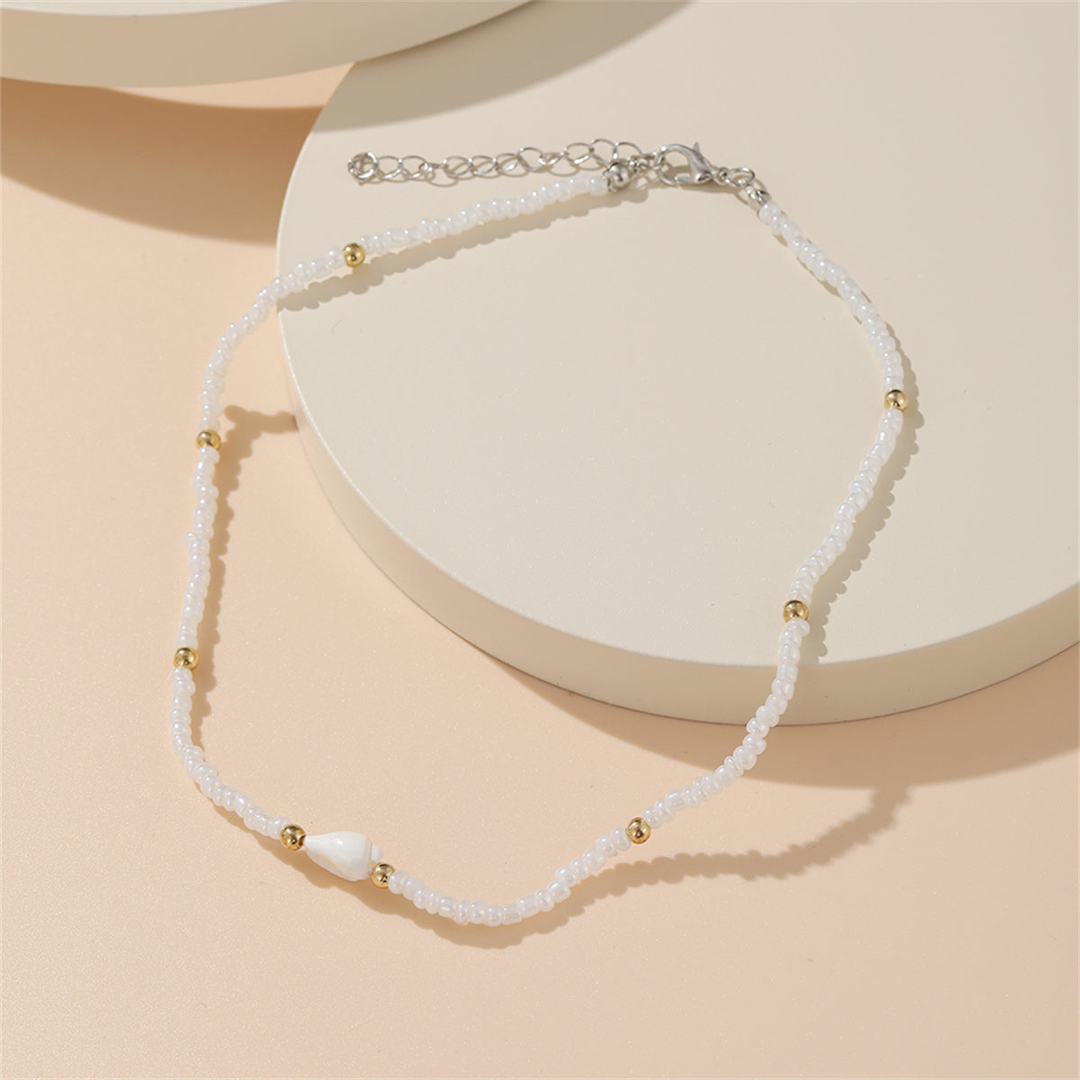 White Howlite and Two Tone Beaded Station Necklace, pendant necklace for women, dainty minimalist design, lifestyle look