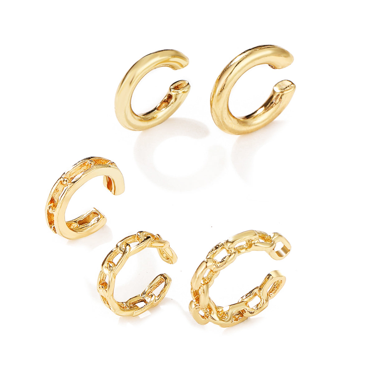 18K Gold-Plated Chain Ear Cuffs Set, gold stud earrings for women, elegant gift for her, side view