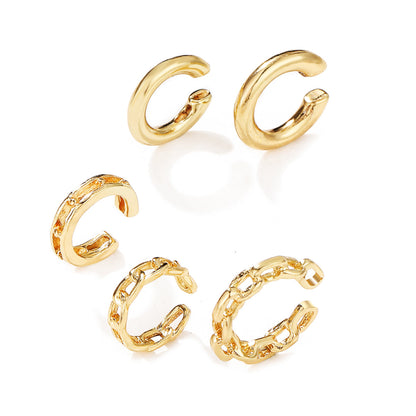 18K Gold-Plated Chain Ear Cuffs Set, gold stud earrings for women, elegant gift for her, side view