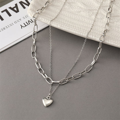 Silver-Plated Heart Layered Necklace, silver pendant necklace for women, everyday style, styled look