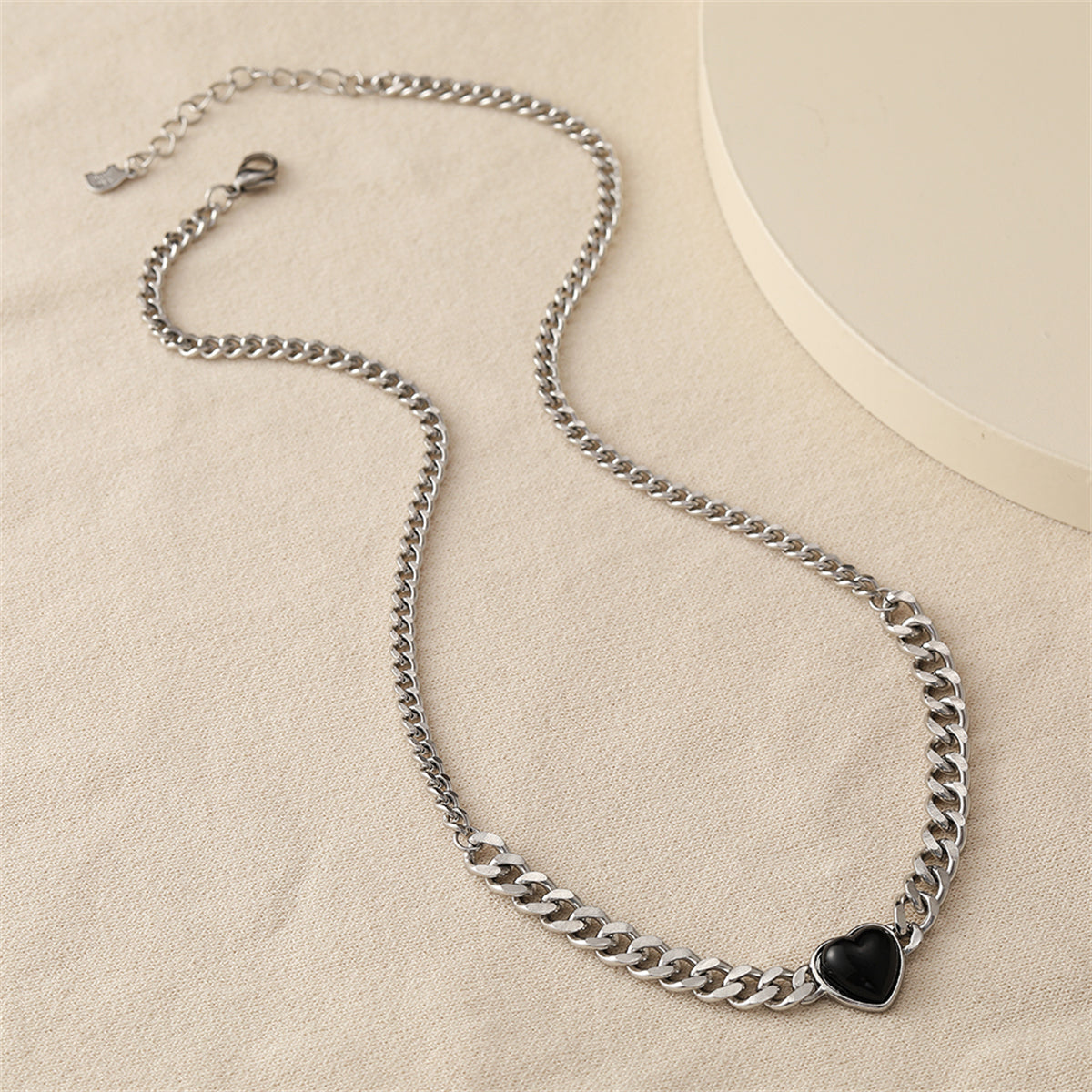 Black Resin & Silver-Plated Heart Pendant Necklace