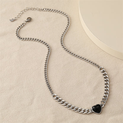 Black Resin and Silver-Plated Heart Pendant Necklace, silver pendant necklace for women, elegant gift for her, styled look